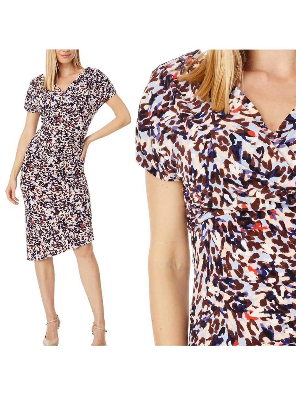 Vince Camuto Asymmetric Draped Sheath Midi Dress Blue Modest Career sz 12 NWT